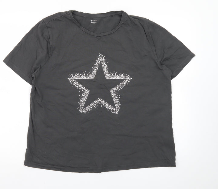 Tu Women’s Black Star Print Cotton T-Shirt Size 18 Short Sleeve