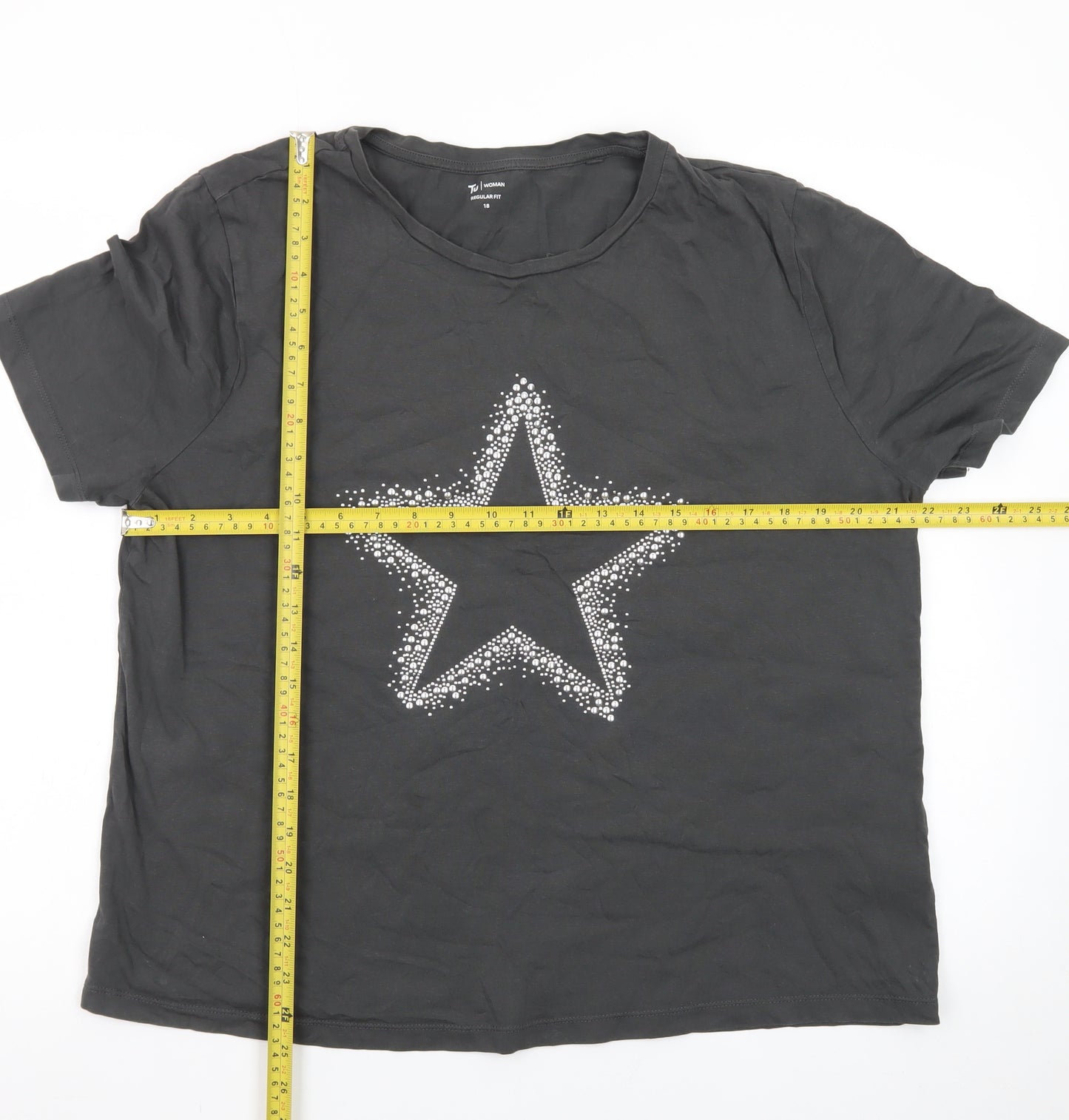 Tu Women’s Black Star Print Cotton T-Shirt Size 18 Short Sleeve