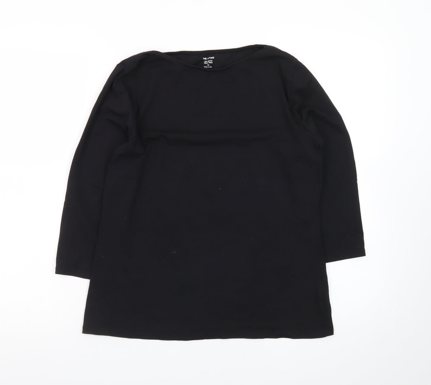 Marks and Spencer Women's Black Cotton 3/4 Sleeve Boat Neck Top Size 14
