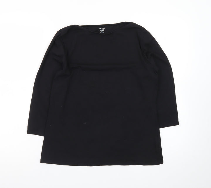 Marks and Spencer Women's Black Cotton 3/4 Sleeve Boat Neck Top Size 14