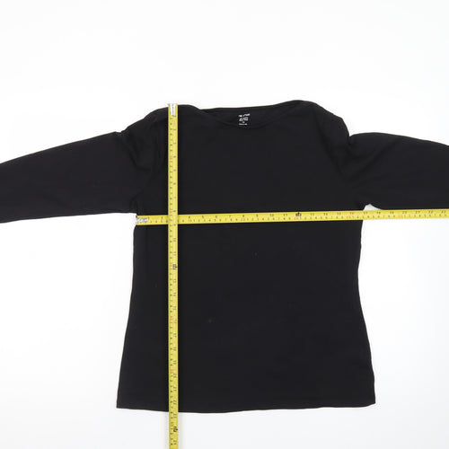 Marks and Spencer Women's Black Cotton 3/4 Sleeve Boat Neck Top Size 14