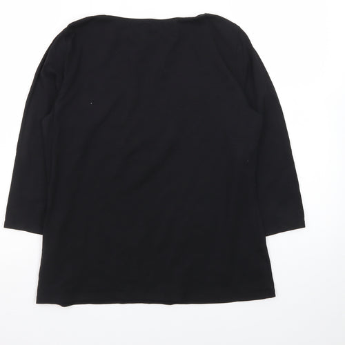 Marks and Spencer Women's Black Cotton 3/4 Sleeve Boat Neck Top Size 14