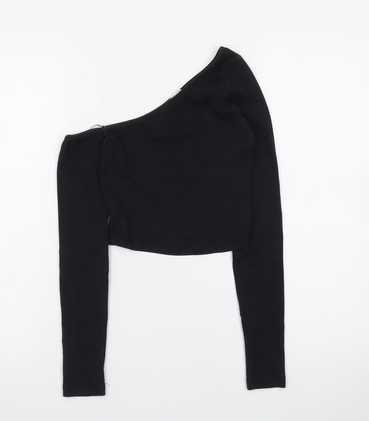 Stradivarius Women's Black One Shoulder Cropped Top XS