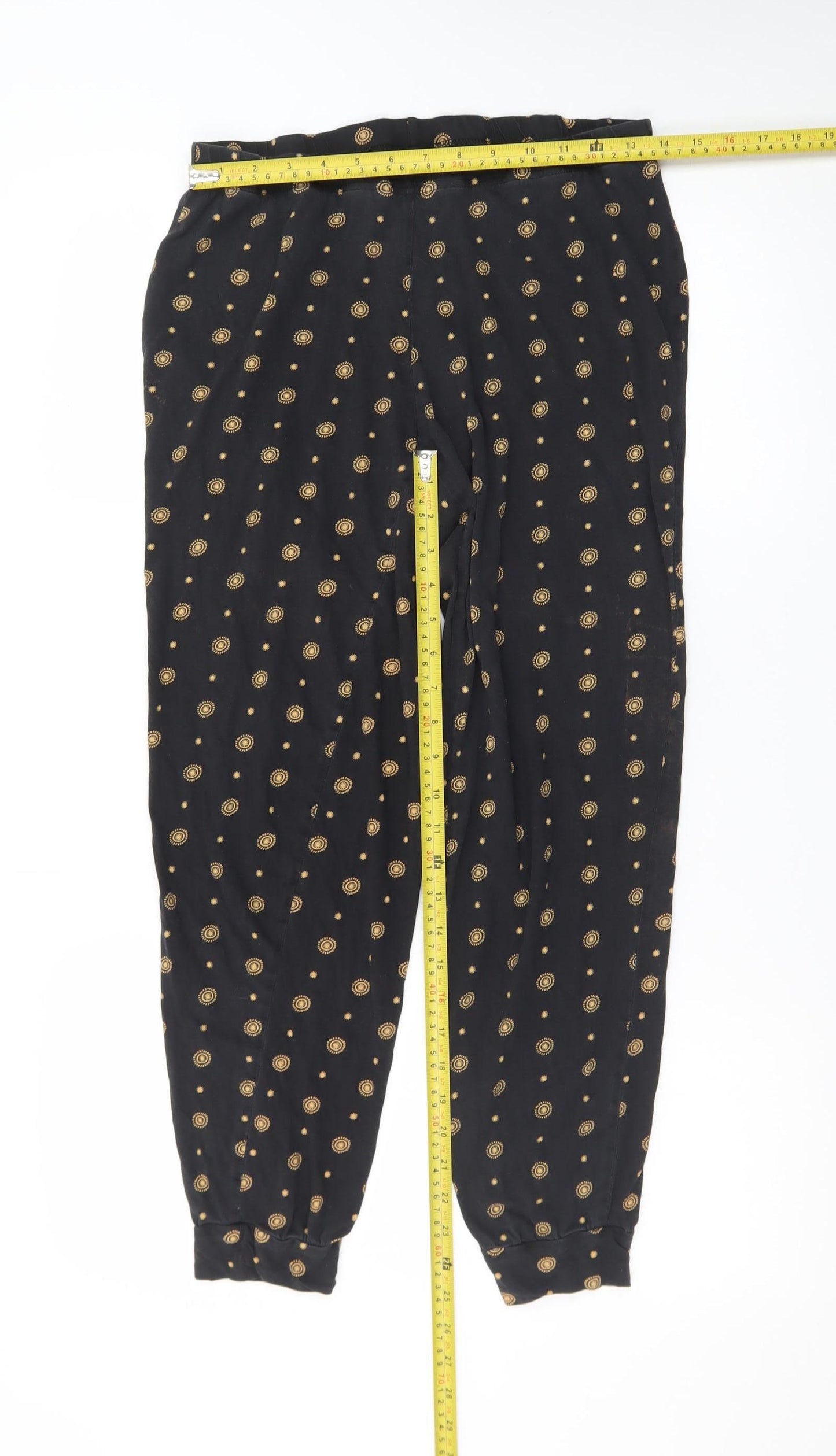 George Women’s Black Patterned Leggings Size 12-14 Elastic Waist