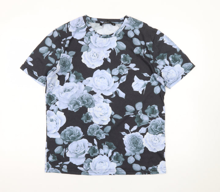 Bolongaro Trevor Men's Black Floral Crew Neck Short Sleeve T-Shirt Size S