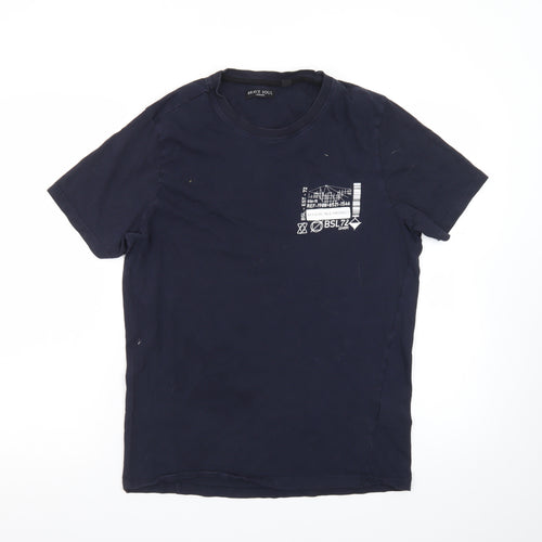 Brave Soul Men's Navy Blue L Graphic Print Crew Neck Cotton T-Shirt