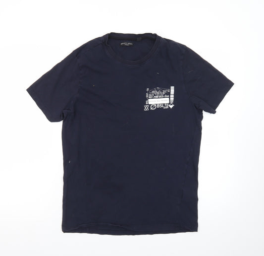 Brave Soul Men's Navy Blue L Graphic Print Crew Neck Cotton T-Shirt