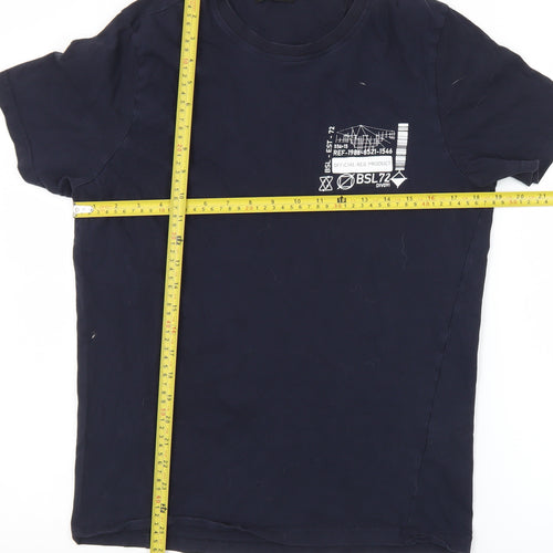 Brave Soul Men's Navy Blue L Graphic Print Crew Neck Cotton T-Shirt