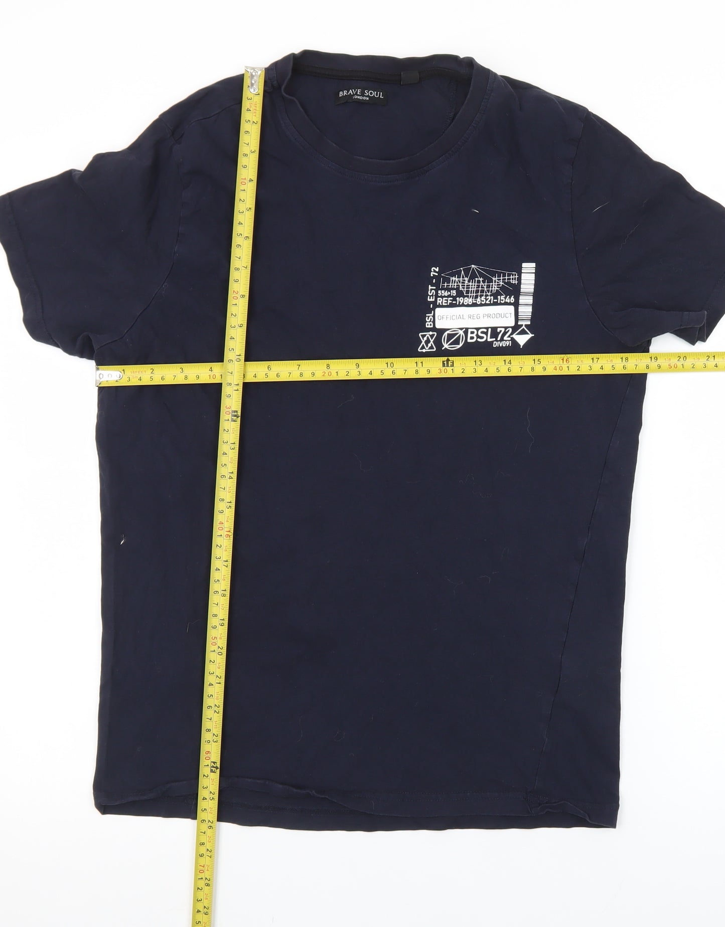 Brave Soul Men's Navy Blue L Graphic Print Crew Neck Cotton T-Shirt