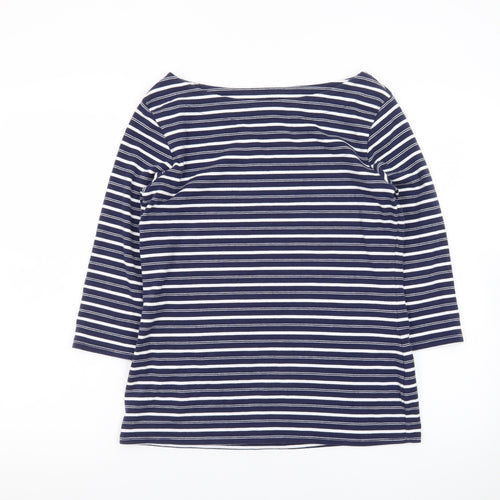 Nutmeg Women Blue White Striped Boat Neck 3/4 Sleeve Cotton T-Shirt Size 14