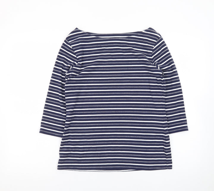 Nutmeg Women Blue White Striped Boat Neck 3/4 Sleeve Cotton T-Shirt Size 14