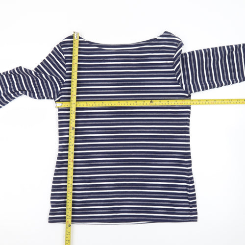 Nutmeg Women Blue White Striped Boat Neck 3/4 Sleeve Cotton T-Shirt Size 14