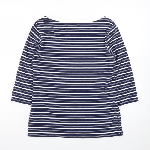 Nutmeg Women Blue White Striped Boat Neck 3/4 Sleeve Cotton T-Shirt Size 14