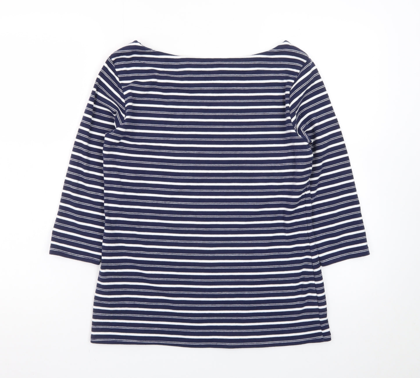 Nutmeg Women Blue White Striped Boat Neck 3/4 Sleeve Cotton T-Shirt Size 14