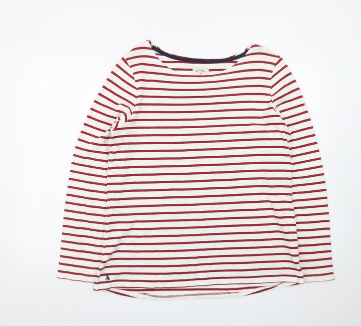 Joules Womens Red White Striped Long Sleeve Boat Neck Top Size 16