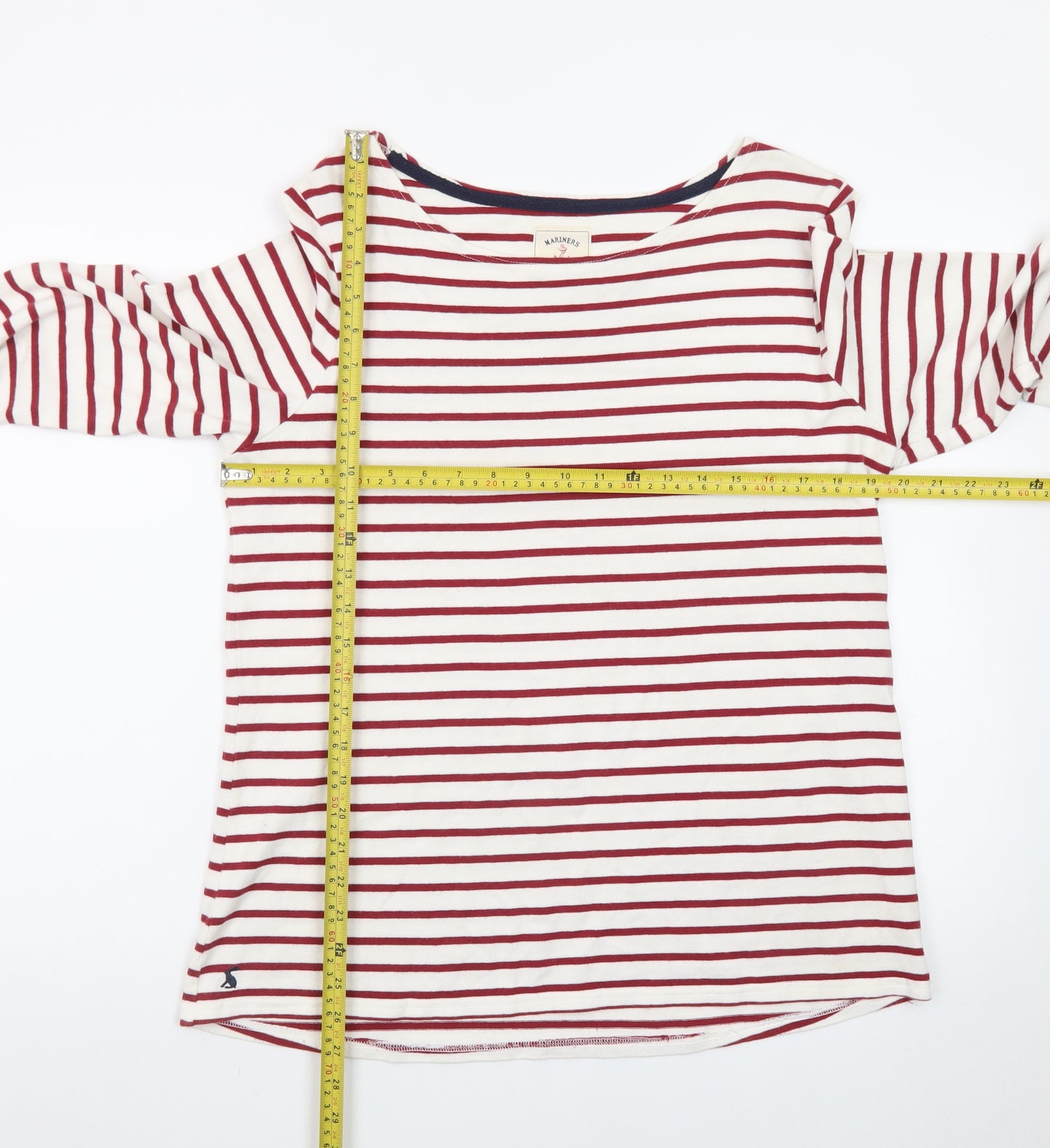 Joules Womens Red White Striped Long Sleeve Boat Neck Top Size 16