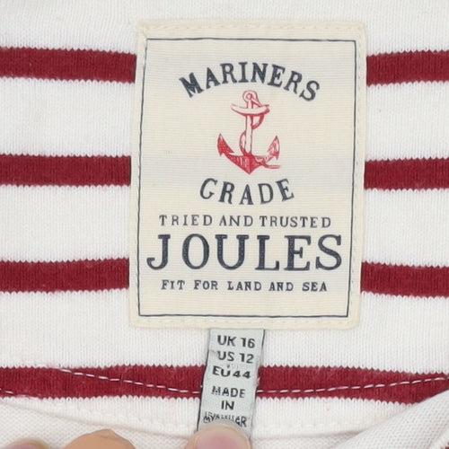 Joules Womens Red White Striped Long Sleeve Boat Neck Top Size 16