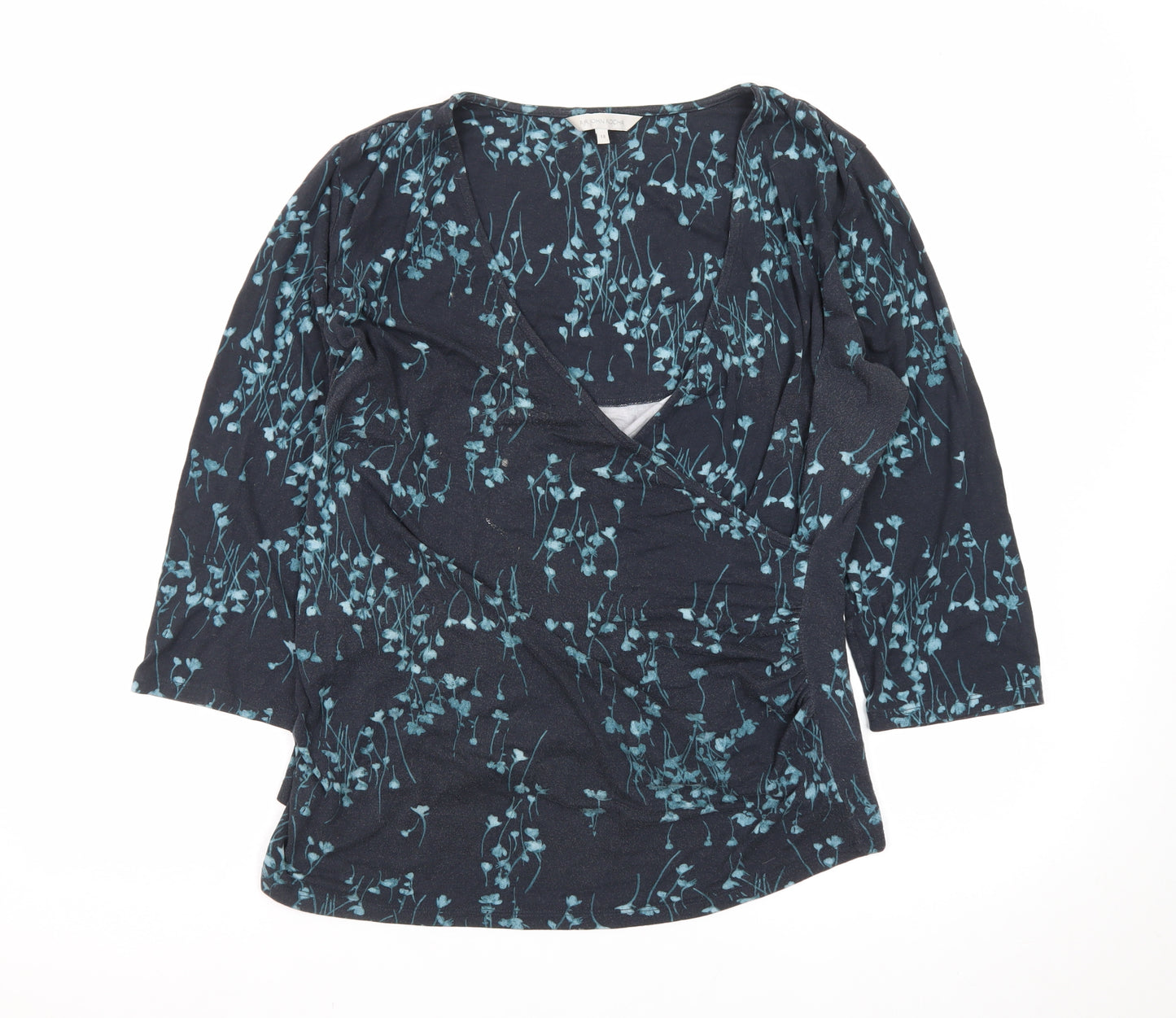 RJR John Rocha Women's Blue Floral Wrap Blouse Size 18