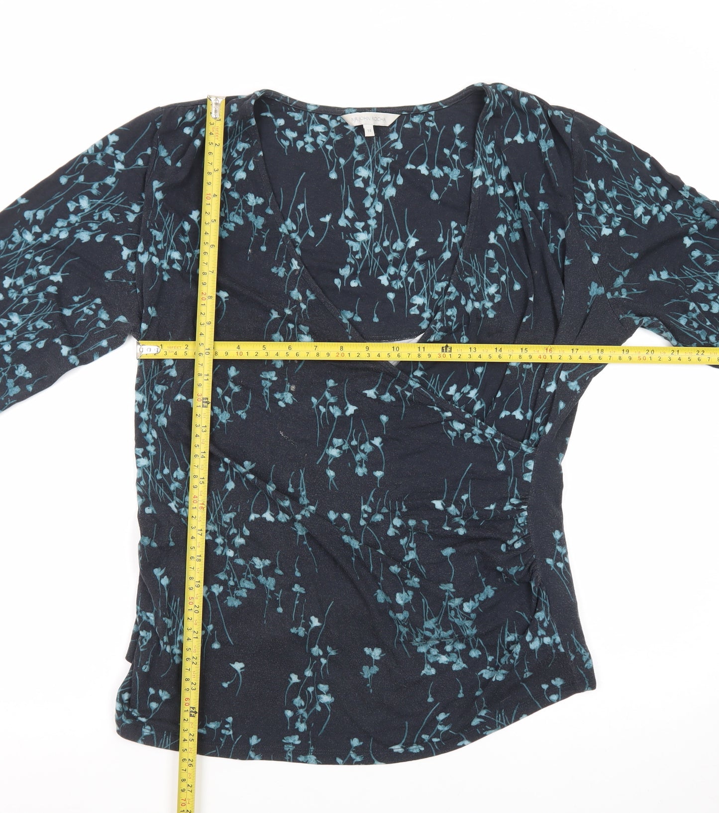 RJR John Rocha Women's Blue Floral Wrap Blouse Size 18