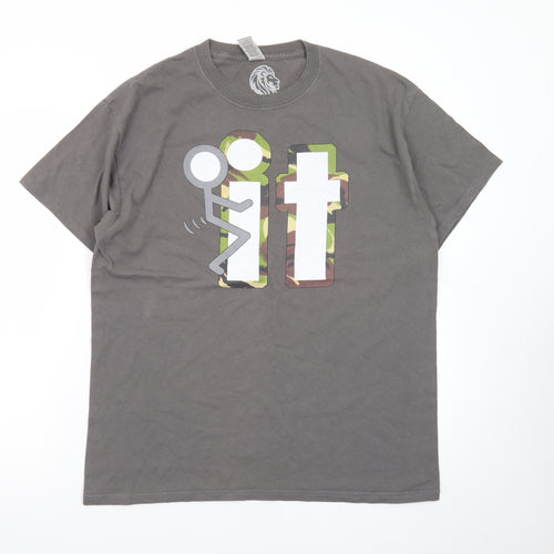 Lion Legion Men's Grey Funny Camouflage Graphic Cotton T-Shirt L