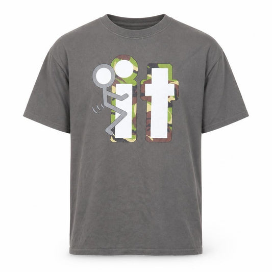 Front view of Lion Legion Men's Grey Funny Camouflage Graphic Cotton T-Shirt L
