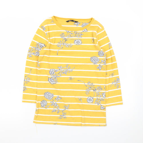 Bonmarché Womens Yellow Floral Stripe 3/4 Sleeve Boat Neck T-Shirt Size 10
