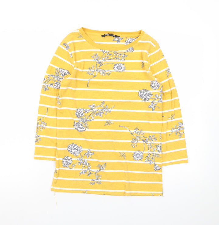 Bonmarché Womens Yellow Floral Stripe 3/4 Sleeve Boat Neck T-Shirt Size 10