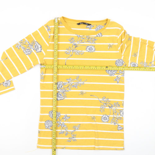 Bonmarché Womens Yellow Floral Stripe 3/4 Sleeve Boat Neck T-Shirt Size 10