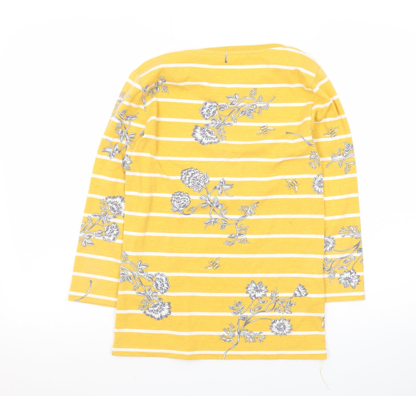 Bonmarché Womens Yellow Floral Stripe 3/4 Sleeve Boat Neck T-Shirt Size 10