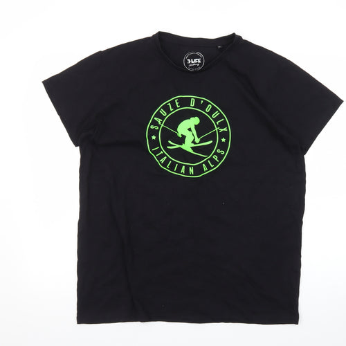 B-Life Men's Black XL Sauze D’Oulx Italian Alps Ski Graphic T-Shirt