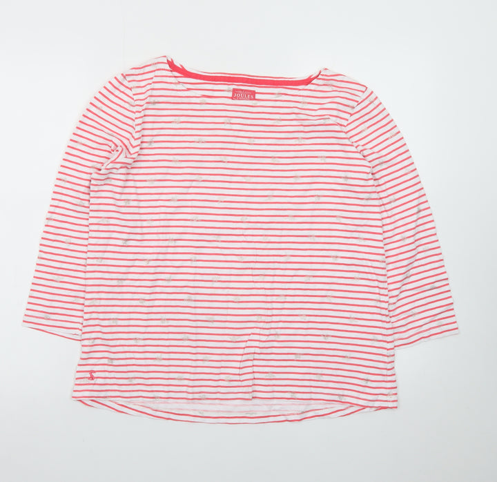 Joules Womens Pink Striped 3/4 Sleeve Cotton T-Shirt Size 14