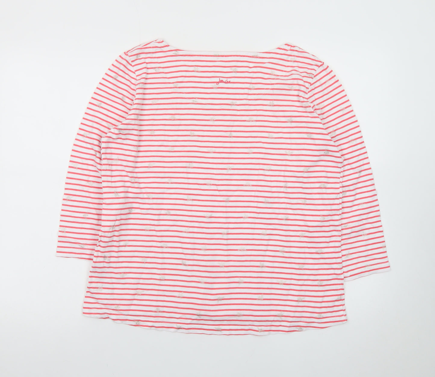 Joules Womens Pink Striped 3/4 Sleeve Cotton T-Shirt Size 14