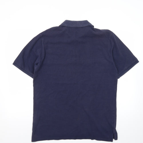 Yves Saint Laurent Pour Homme Blue Striped Cotton Polo Shirt Men's L