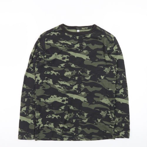 Marks and Spencer Boys Green Camouflage Long Sleeve Cotton T-Shirt 9-10 Years