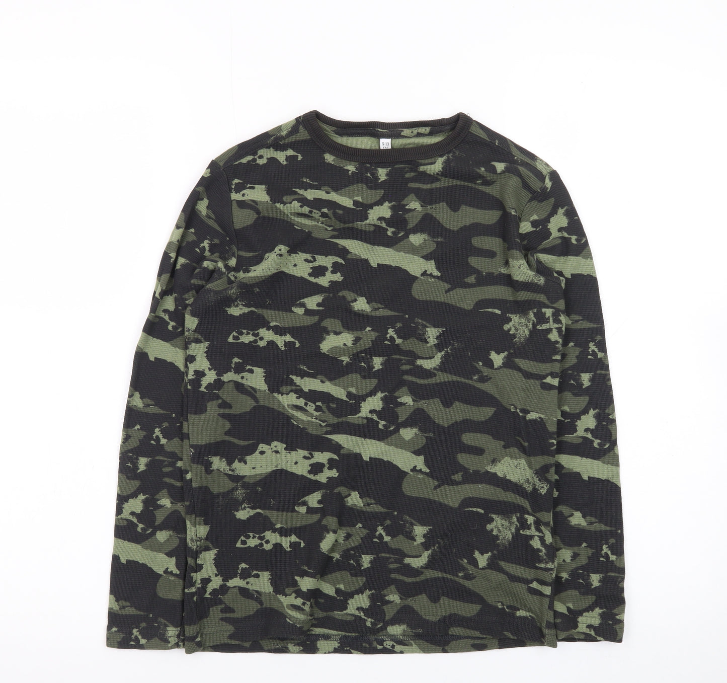 Marks and Spencer Boys Green Camouflage Long Sleeve Cotton T-Shirt 9-10 Years