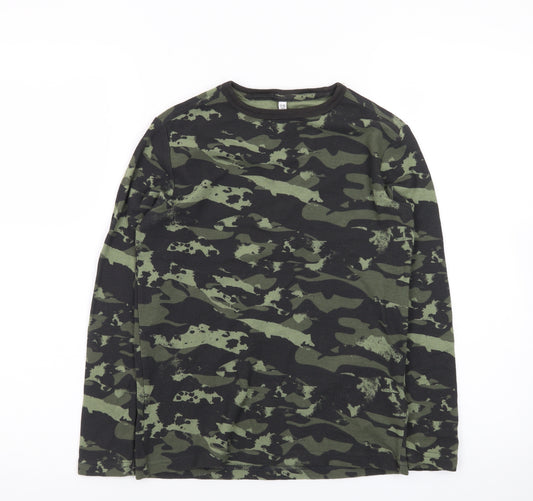 Marks and Spencer Boys Green Camouflage Long Sleeve Cotton T-Shirt 9-10 Years