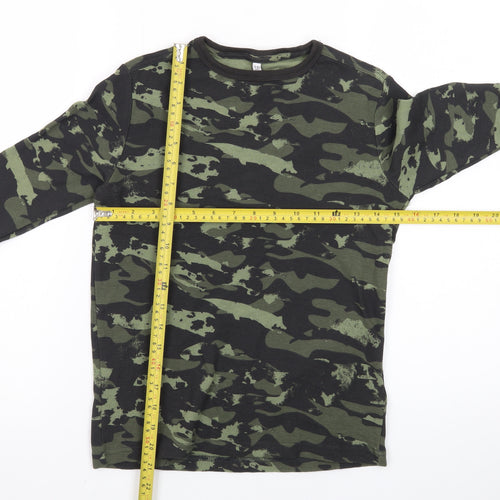 Marks and Spencer Boys Green Camouflage Long Sleeve Cotton T-Shirt 9-10 Years