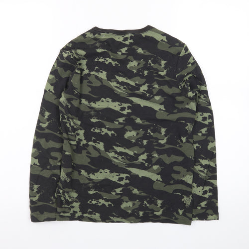 Marks and Spencer Boys Green Camouflage Long Sleeve Cotton T-Shirt 9-10 Years