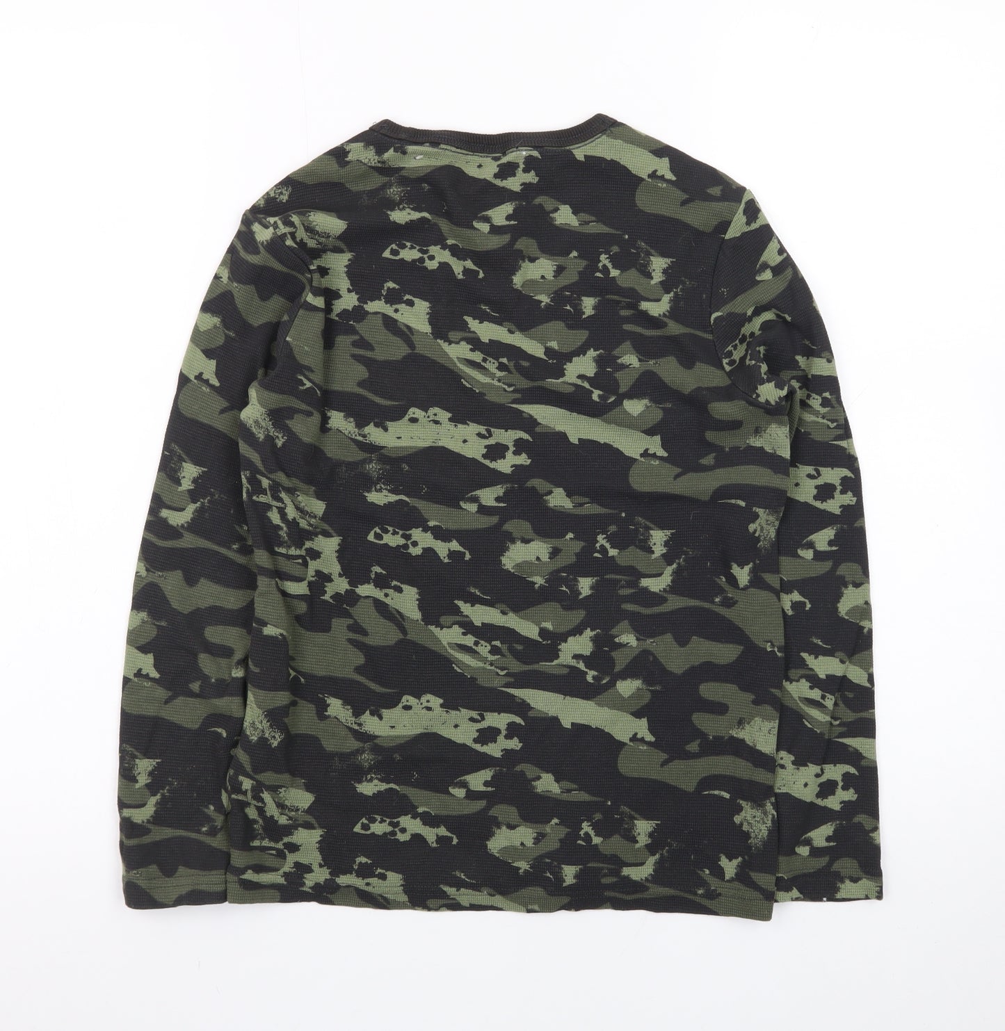 Marks and Spencer Boys Green Camouflage Long Sleeve Cotton T-Shirt 9-10 Years