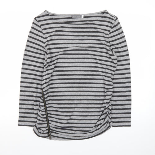 Mint Velvet Women Grey Striped Boat Neck Long Sleeve T-Shirt Size 16