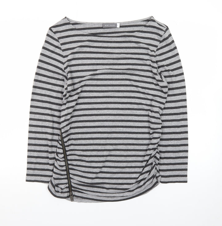 Mint Velvet Women Grey Striped Boat Neck Long Sleeve T-Shirt Size 16