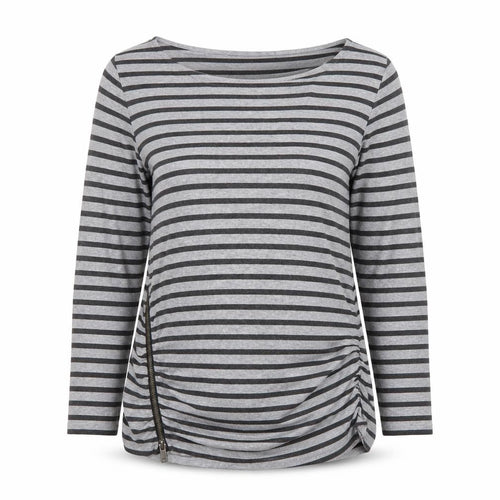 Mint Velvet Women Grey Striped Boat Neck Long Sleeve T-Shirt Size 16