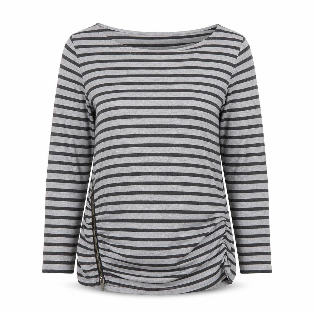Mint Velvet Women Grey Striped Boat Neck Long Sleeve T-Shirt Size 16