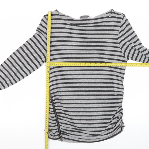 Mint Velvet Women Grey Striped Boat Neck Long Sleeve T-Shirt Size 16