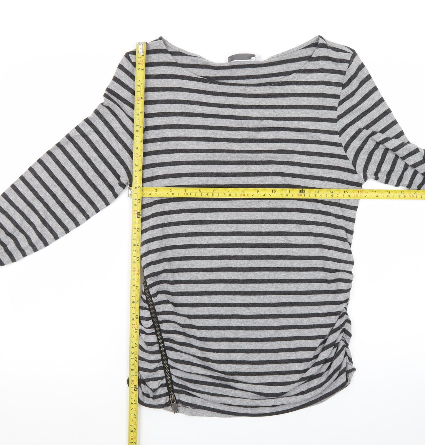 Mint Velvet Women Grey Striped Boat Neck Long Sleeve T-Shirt Size 16