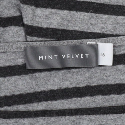 Mint Velvet Women Grey Striped Boat Neck Long Sleeve T-Shirt Size 16