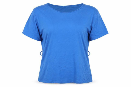 Front view of Denim Co women’s blue cotton short sleeve basic t-shirt, size UK 12