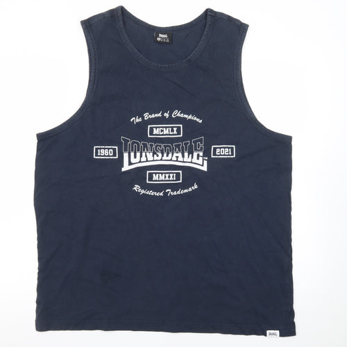 Lonsdale Men’s Blue 2XL Sleeveless Graphic T-Shirt Top