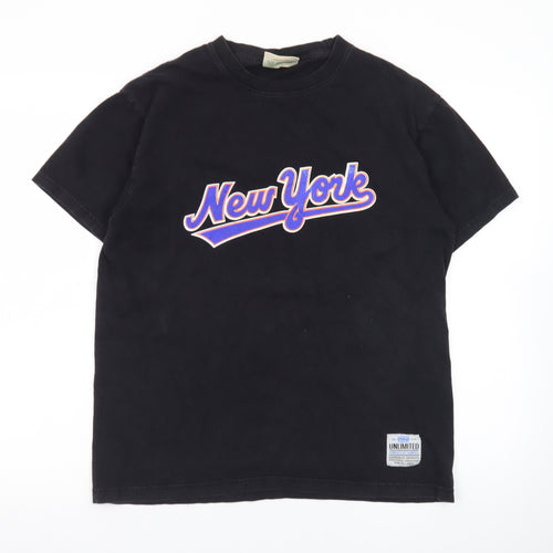 UNIT HUNDRED Mens Black L New York Graphic Cotton T-Shirt