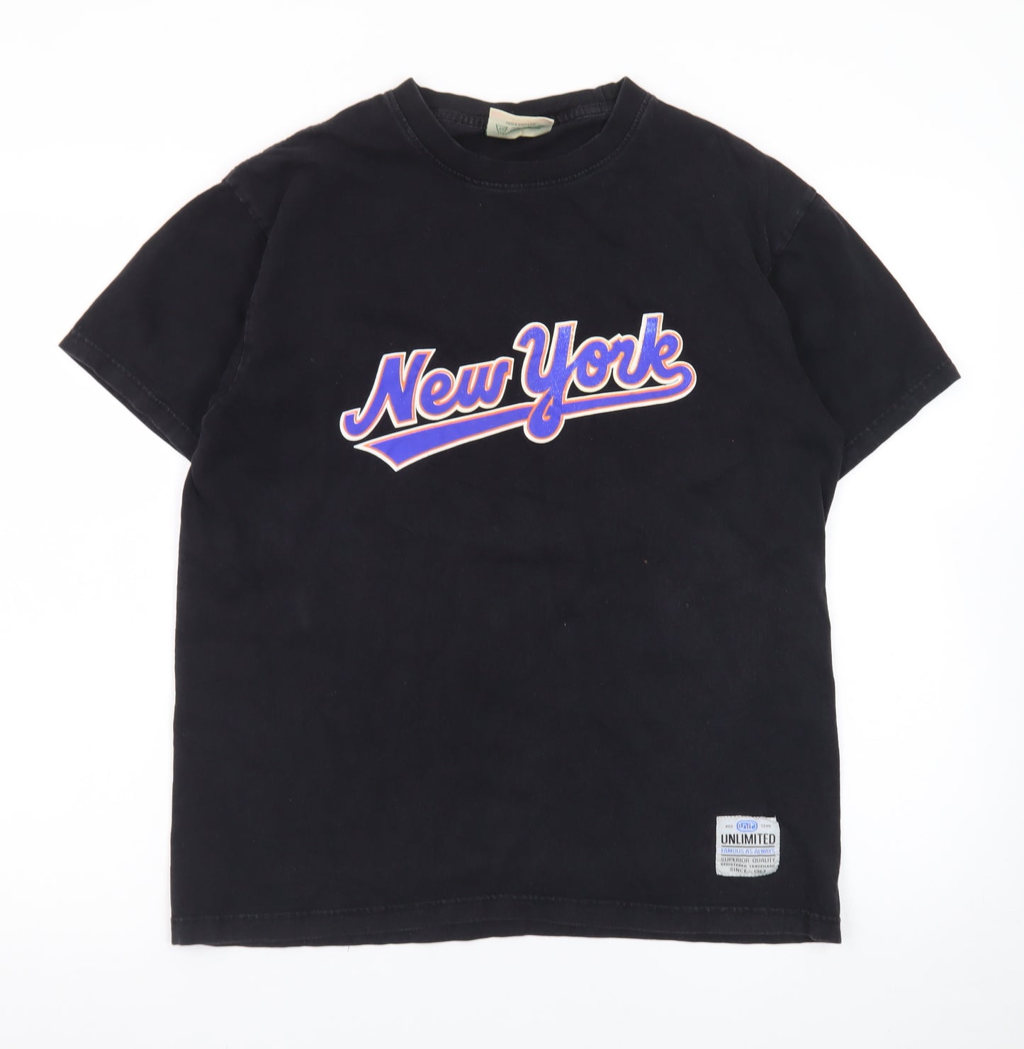 UNIT HUNDRED Mens Black L New York Graphic Cotton T-Shirt